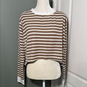 Altar’d State Striped Cropped Sweater Brown White Long Sleeve XL